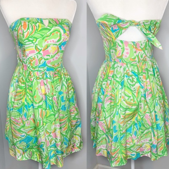 Lilly Pulitzer Dresses & Skirts - Lilly Pulitzer Richelle Elephant Ear Floral Green Strapless Keyhole Dress 4
